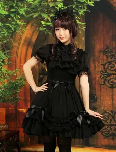 Vestido dulce de gasa negra sin mangas de estilo de Lolita #190045
