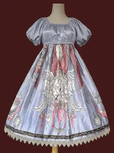 Vestido clásico de Lolita OP Infanta Tema de cuento de hadas Patrón de estampado floral Vestidos de una pieza de Lolita de encaje azul profundo #429186