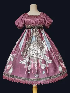 Vestido clásico de Lolita OP Infanta Tema de cuento de hadas Patrón de estampado floral Vestidos de una pieza de Lolita de encaje azul profundo #429187