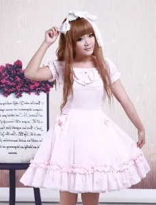 Vestido de Lolita de algodón con manga corta y lazo #204987
