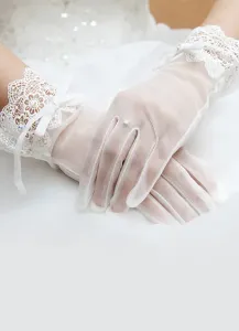 Guantes de novia guantes de Novia de alcance corto blanco con encaje arco