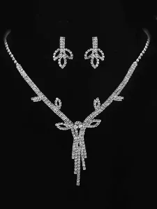 Conjunto de joyas de boda Conjunto de collar de hojas Borlas de plata Rhinestones Joyería nupcial