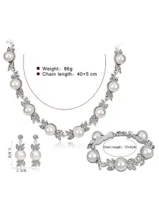 Conjunto de joyas de boda Perlas Rhinestones Pulsera nupcial Vintage Conjunto de collar de aretes