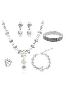 Set de joyería para boda Pendientes estilo femenino plateado