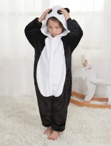 Disfraz Carnaval Panda Onesie Kigurumi Pijamas Niños Unisex Franela negra Ropa de dormir de invierno Mascota Animal Disfraz de Halloween #243499