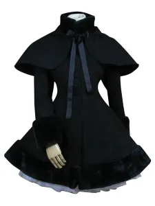 Chaqueta de Lolita gótico con cinta Encapuchado Color liso de mezclada de lana #244817