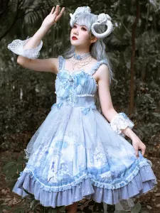 Sweet Lolita JSK Dress Azul bebé Sin mangas Lazos escalonados Encaje Lolita Jumper Faldas #396372