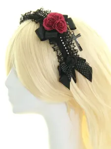 Arcos de flores negras de encaje sintético Lolita accesorios para el cabello