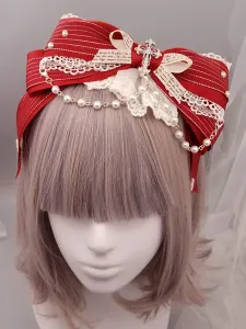 Classic Lolita Diadema Diseño metálico Encaje Perla Ruffle Bow Lolita Accesorio para el cabello #279124