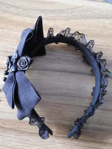 Encaje negro flor arco Lolita sintética accesorios para el cabello