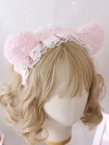 Tocado dulce Lolita Encaje rosa Fibra de poliéster Sombreros Encaje Lolita Accesorios para el cabello #435392