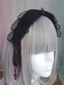 Tocado gótico de Lolita Arco de encaje Diseño metálico Accesorio para el cabello Lolita negro