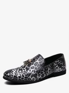 Mocasín para hombre con estampado de leopardo sin cordones para fiesta de graduación zapatos de boda con borla #344846