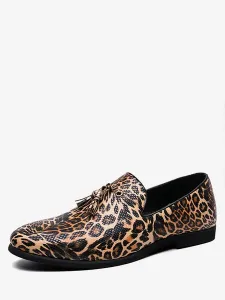 Mocasín para hombre con estampado de leopardo sin cordones para fiesta de graduación zapatos de boda con borla #344870