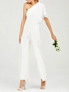 Vestidos de novia sencillos Marfil    con escote a un solo hombro Vestidos de novia Boda cintura natural de elastano de marca LYCRA #332649