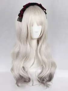 Linda Lolita pelucas dulce ligero gris Lolita sintético largo y rizado pelo con flequillo