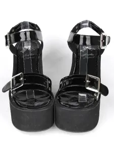 Hebillas de cuero negro Lolita sandalias