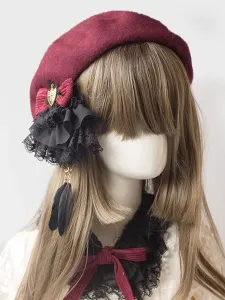 Sombrero clásico Lolita Beret lana borgoña Lolita
