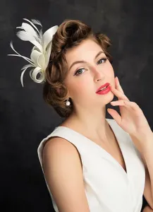 Nupcial boda sombrero pluma ropa casco boda pelo flor blanca (diámetro 15cm)
