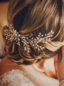 Tocados para bodas 2023 Accesorio de boda de metal de marfil Perlas con adorno para la cabeza