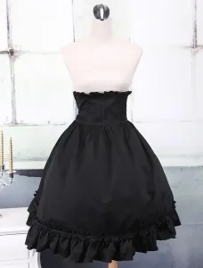 Falda para Lolita negra de 100% algodón con volante fruncido gótica