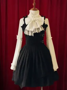 Vestido de algodón Lolita negro vestido correas hebillas para las mujeres #212302