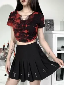 Tops góticos de las mujeres Top rojo sexy de algodón Tops cortos retro #396067
