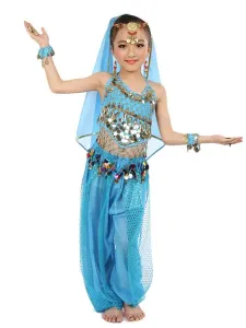 Disfraz Carnaval Disfraz de danza del vientre 2023 para Niñoss azul Chiffon Sleeveless Indian Bollywood Dancing Disfrazs Carnaval Halloween #233018