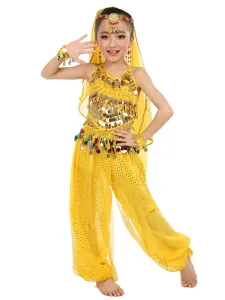 Disfraz Carnaval Disfraz de danza del vientre 2023 para Niñoss azul Chiffon Sleeveless Indian Bollywood Dancing Disfrazs Carnaval Halloween #233036