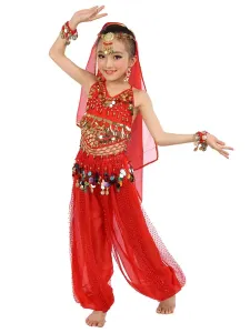Disfraz Carnaval Disfraz de danza del vientre 2023 para Niñoss azul Chiffon Sleeveless Indian Bollywood Dancing Disfrazs Carnaval Halloween