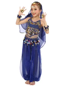 Disfraz Carnaval Disfraz de danza del vientre 2023 para Niñoss azul Chiffon Sleeveless Indian Bollywood Dancing Disfrazs Carnaval Halloween #233054