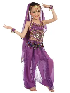 Disfraz Carnaval Disfraz de danza del vientre 2023 para Niñoss azul Chiffon Sleeveless Indian Bollywood Dancing Disfrazs Carnaval Halloween #233063