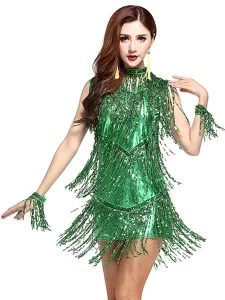 Disfraz Carnaval Vestido de baile latino de poliéster con lentejuela fibra estilo femenino para baile  Halloween