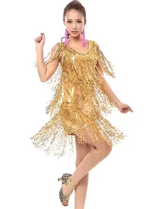 Disfraz Carnaval Vestido de baile latino de poliéster con lentejuela fibra estilo femenino para baile  Halloween #228413