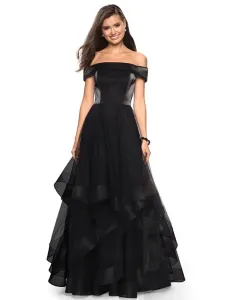 Vestido de fiesta negro Velour Bateau Neck Princess Silhouette Vestidos de fiesta #396775