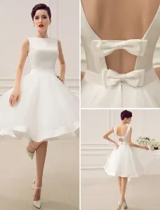 Vestido Corto de Boda 2023 Vintage Falda Bridal 1950’s Bateau Sin Manga Vestido Bridal de Recepción de Milanoo #194985