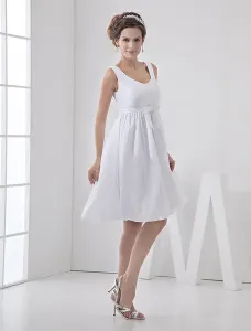 Vestidos Blancos De Novia Sencillos Vestido Corto De Novia Con Cuello De Joya Linea-A Con Faja #188018