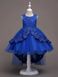 Faldas de Chica de Flor 2023 Bebe Azul con Encaje Tul Princesa Falda Tutu Brodado Vestido de Fiesta de Niños Vestidos del Desfile #247509