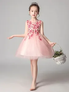 Vestidos cortos de pajecitas princesa con bordado de flores sin mangas Vestidos de fiesta para niñas de flores #331023