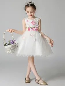 Vestidos de niña de las flores Cuello joya Flores sin mangas Vestidos formales para niños #330836