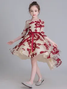 Vestidos de niña de las flores Cuello joya Medias mangas Vestidos de fiesta social bordados para niños #331211