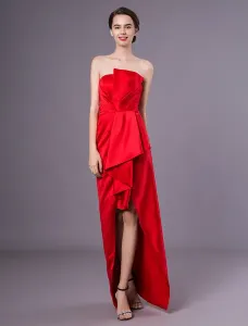 Vestidos de cóctel Satén rojo vestido asimétrico plisado de la envoltura de la boda plisada #265504