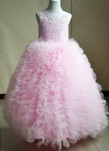 Rosa vestido del desfile vestido bola vestido hinchado el tobillo de la niña de niña de las flores #216424