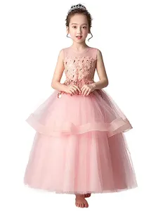 Vestidos de niña de las flores Cuello joya Sin mangas Arcos Vestidos de fiesta para niños #331050