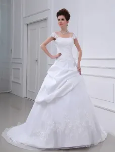 Vestido de novia blanco fuera del hombro vestido de novia de encaje con cuentas lentejuelas acanalado vestido de novia de la cintura con tren