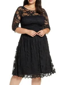 Vestido de fiesta negro para la madre de la novia Cuello joya Medias mangas Vaina Recortada Encaje Vestidos de invitados de boda #429083