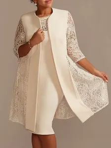Vestido de madre de marfil de encaje Conjunto de 2 piezas con ropa exterior de medias mangas Vestidos cortos ajustados Traje para invitados de boda