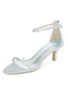 Zapatos de dama de honor nupciales de tacón de gatito con hebilla de punta abierta de champán de satén para boda #357317
