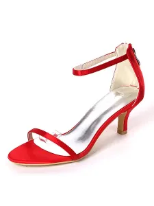 Zapatos de dama de honor nupciales de tacón de gatito con hebilla de punta abierta de champán de satén para boda #357380