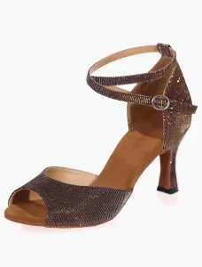 Zapatos de salón Glitter Zapatos de baile latino Peep Toe de plata Criss Cross #202931